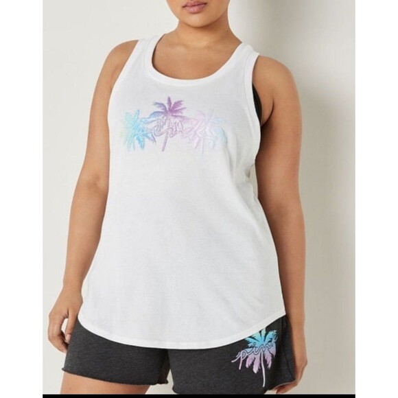 VS PINK OUTFIT PALM TREE SHINE SET TROPICAL L dad shorts tank - Picture 5 of 9